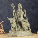 Indonesian Bronze Lord Shiva Seated on Nandi | 16" x 14" x 8" | 4.6 kg | Lost Wax Cast Bronze Sculpture | Traditional Hindu Art | Sacred Statue | Jaipurio